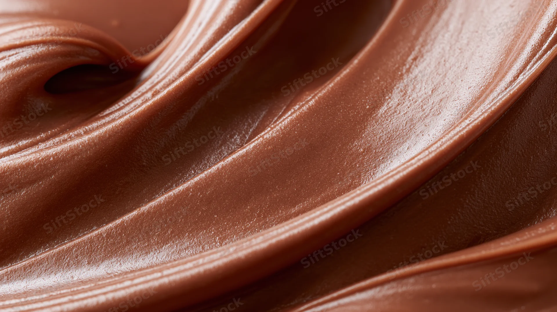 Closeup of swirling chocolate spread with glossy texture