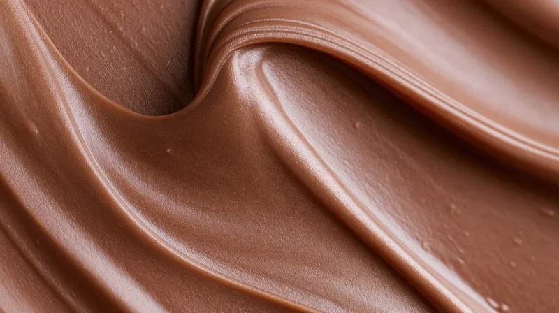 Closeup of swirling chocolate spread with glossy texture
