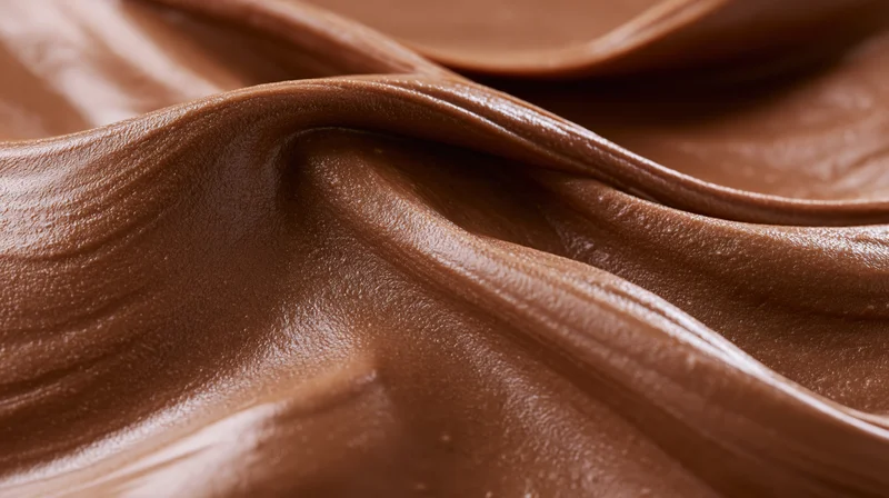 Closeup of swirling chocolate spread with glossy texture and rich brown color