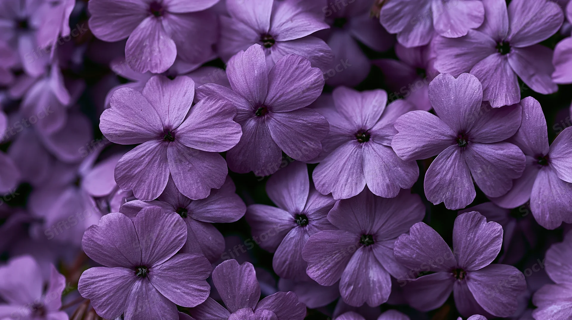 Closeup of purple phlox flowers blooming densely in a garden cluster