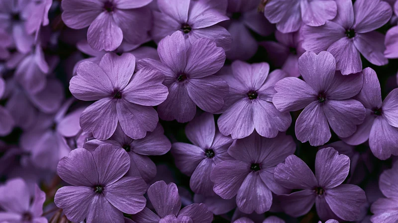 Closeup of purple phlox flowers blooming densely in a garden cluster