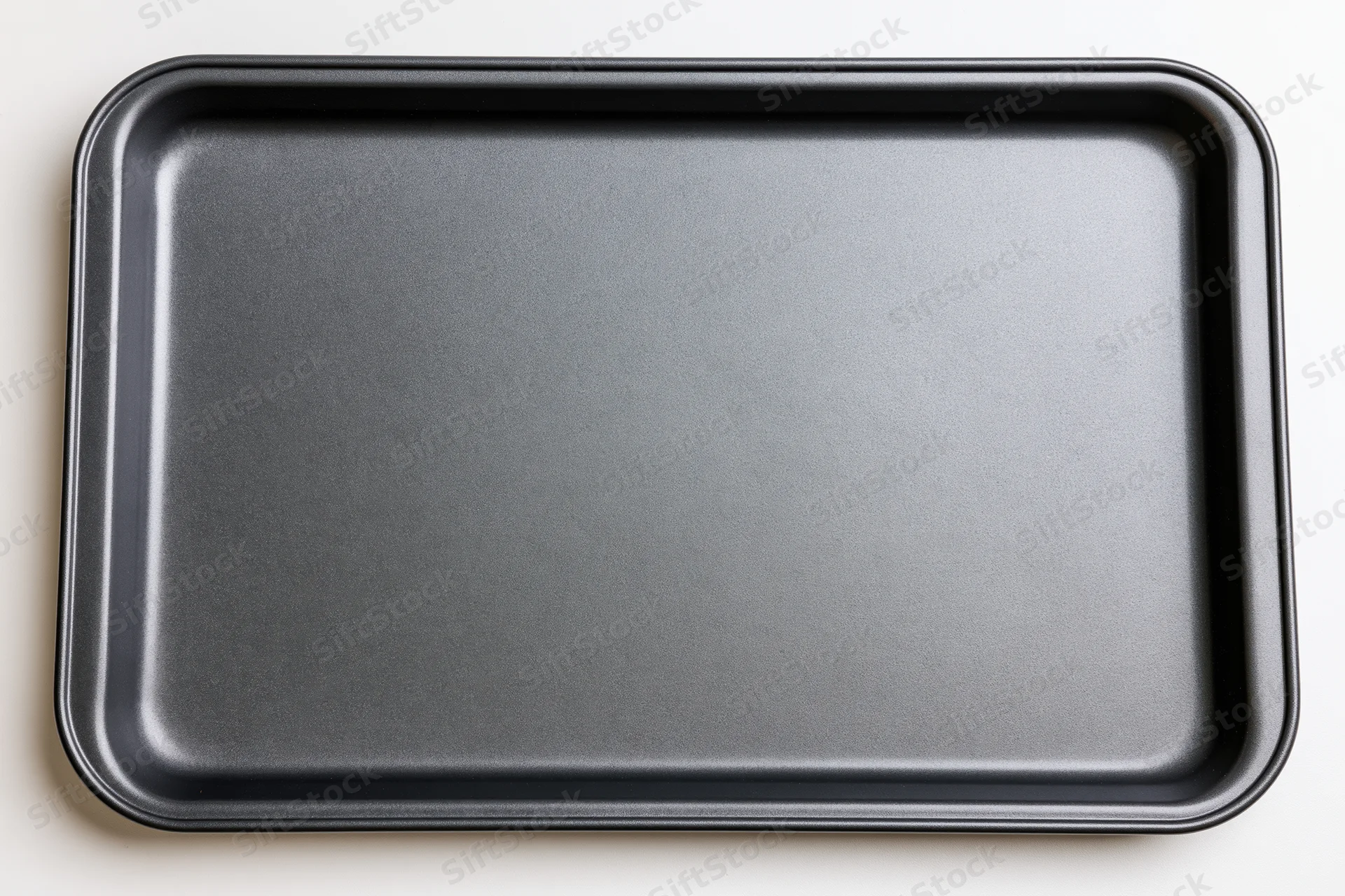 Empty nonstick baking pan on white surface