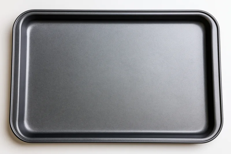 Empty nonstick baking pan on white surface