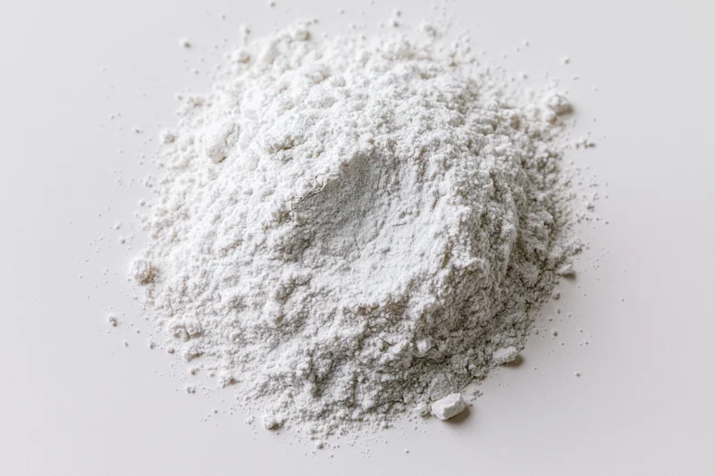 Loose pile of fine white powder scattered on a flat white surface