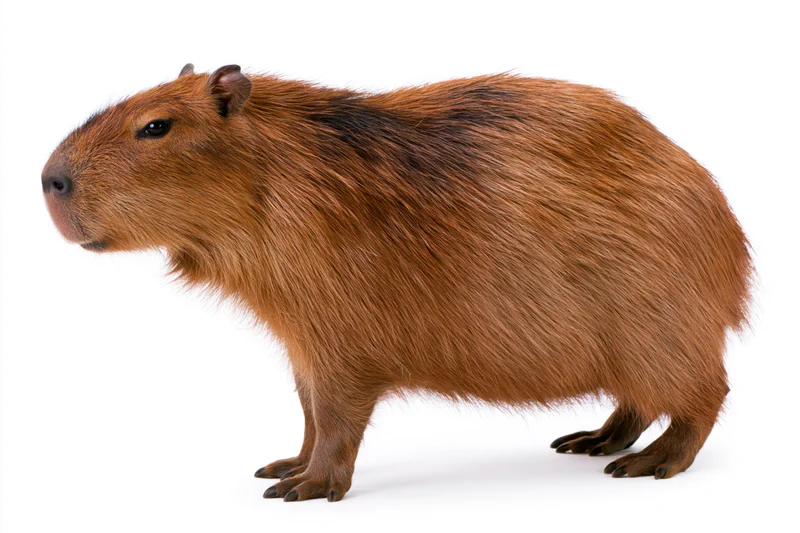 Capybara standing in profile view against white background