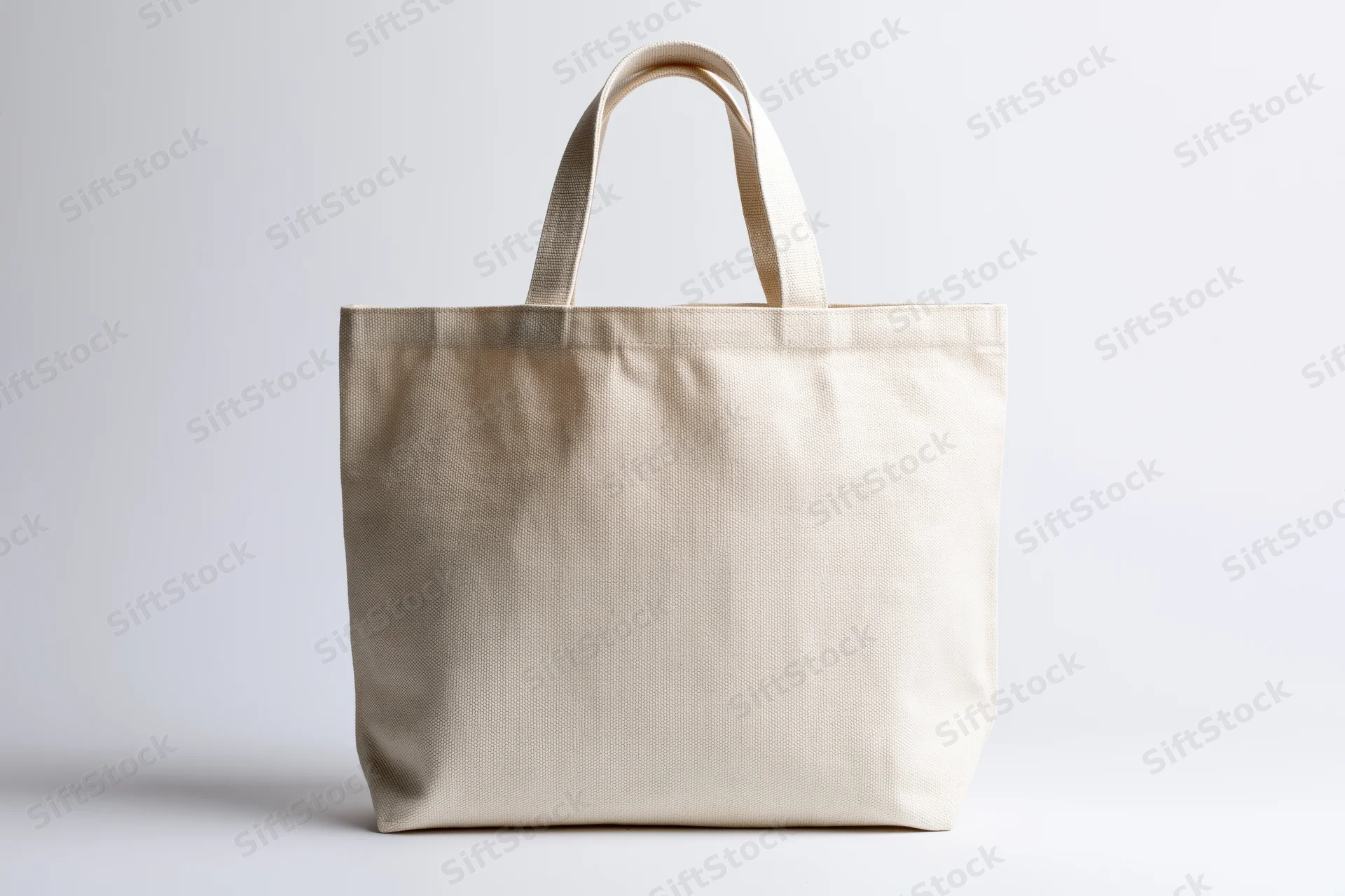 Plain natural canvas tote bag with two handles on white background