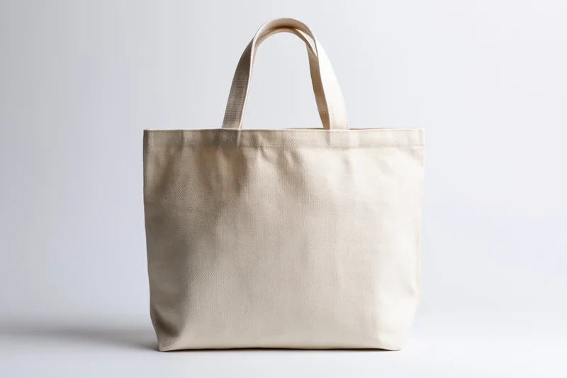 Plain natural canvas tote bag photographed from front