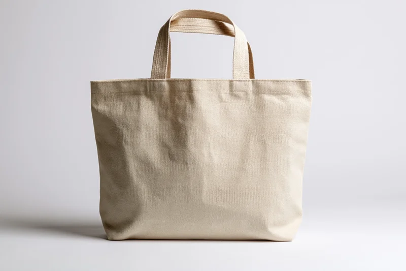 Plain natural canvas tote bag with two handles on white background