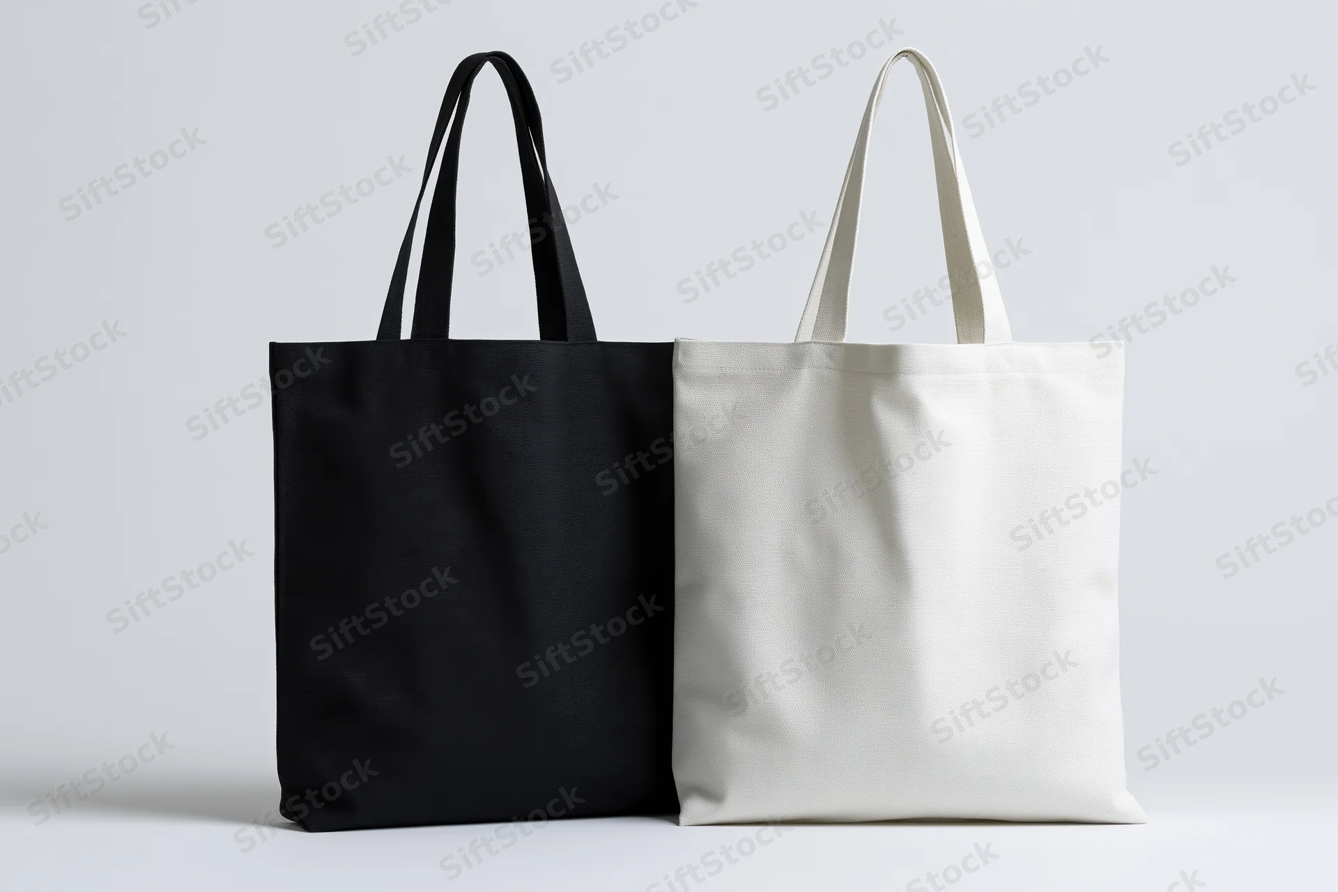 Two plain canvas tote bags side by side on white background