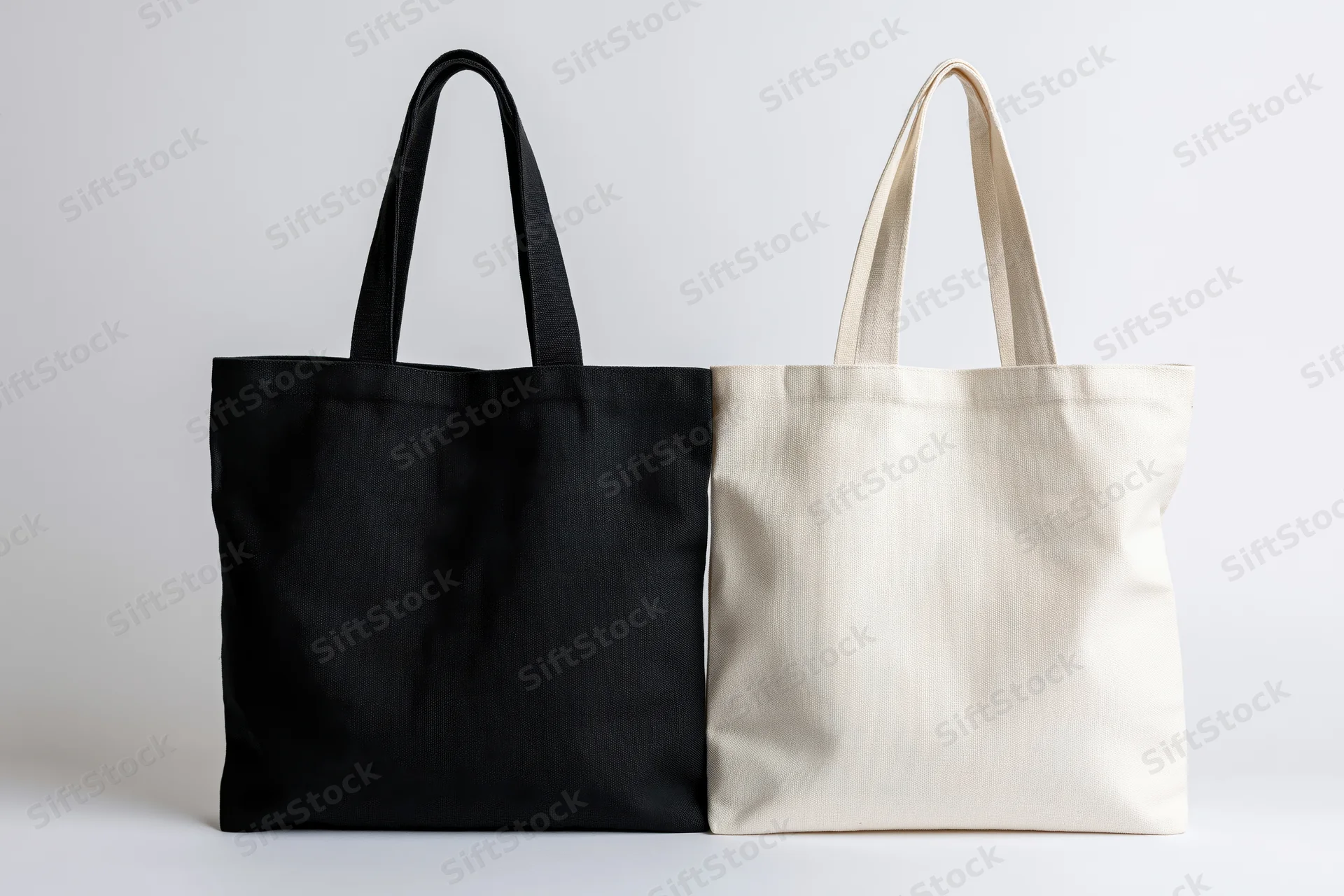 Two plain canvas tote bags side by side on a white background