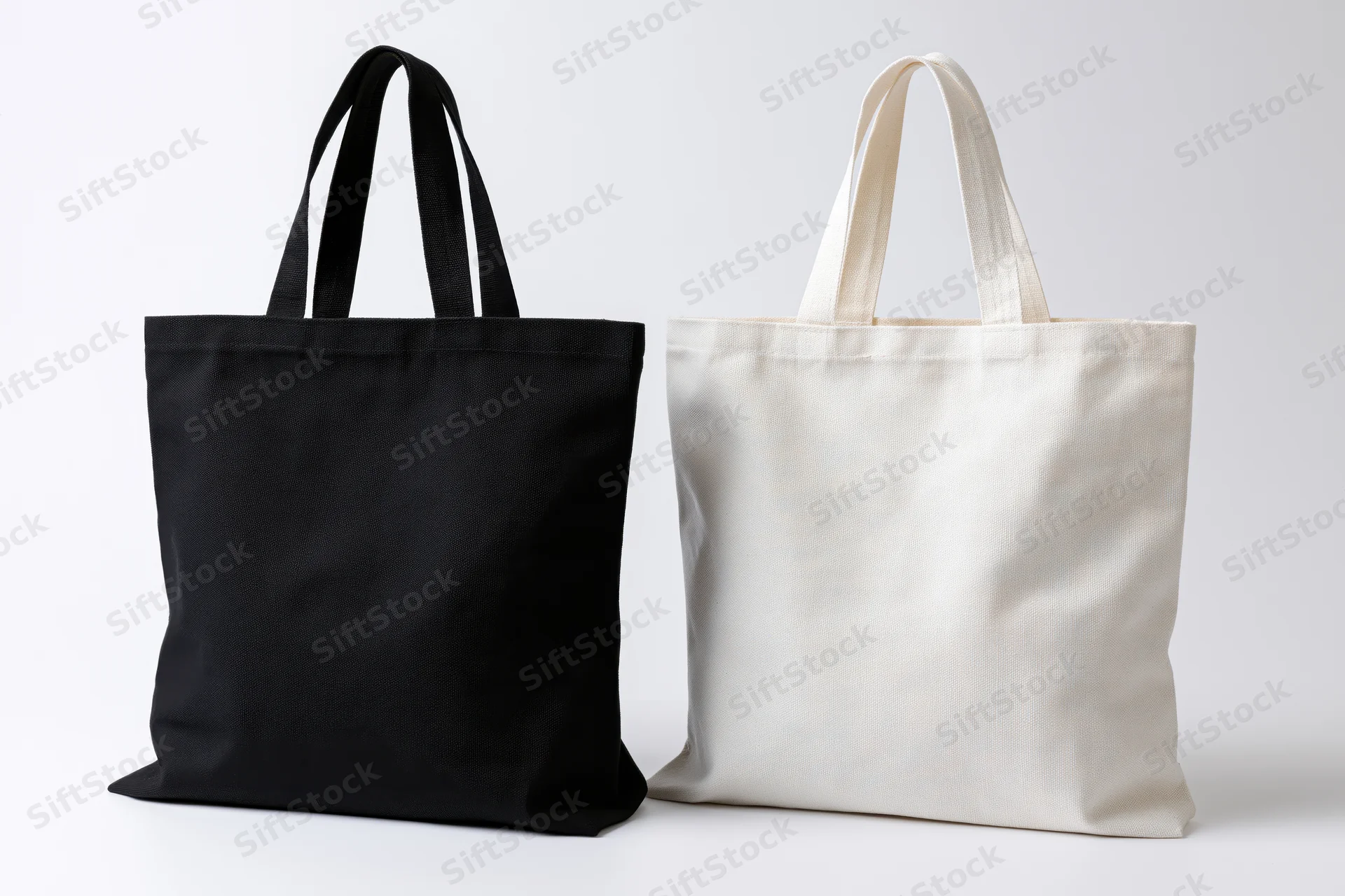 Two plain canvas tote bags side by side on white background