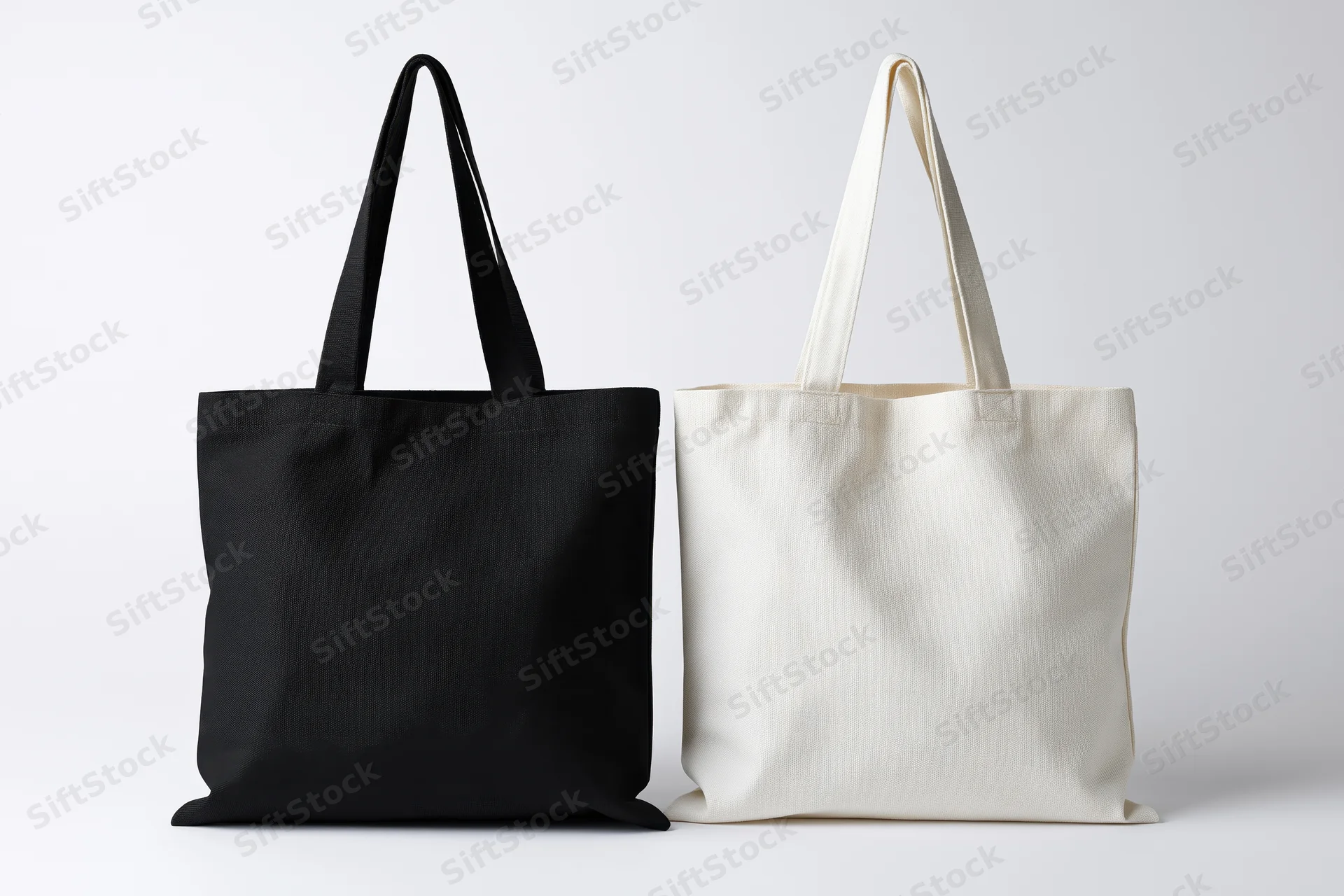 Two plain canvas tote bags side by side on white background