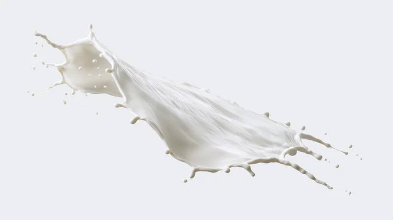 Dynamic milk splash frozen mid-motion against white background