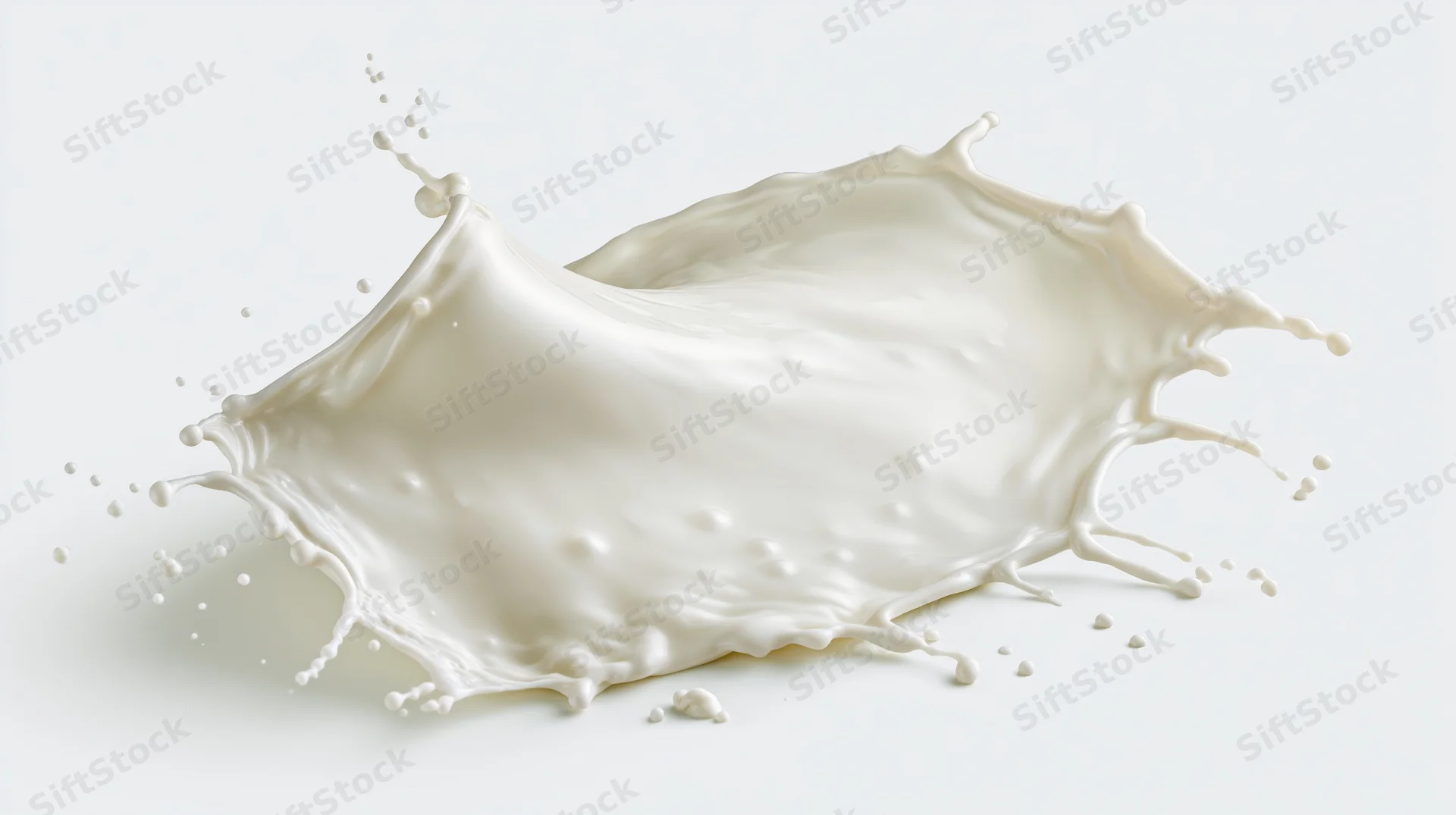 Dynamic milk splash frozen mid-motion against white background