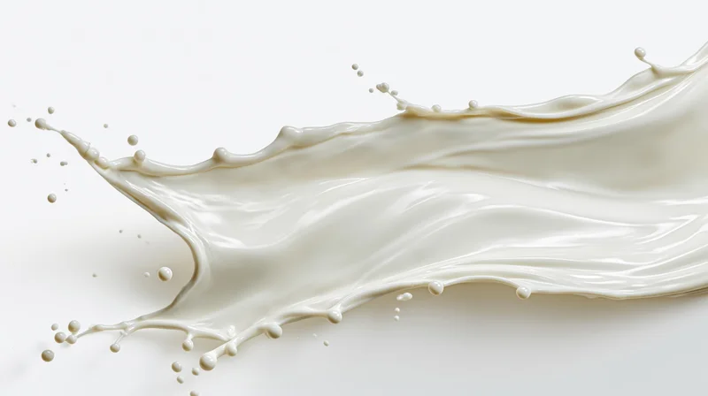 Flowing wave of milk mid-splash frozen in motion against white background