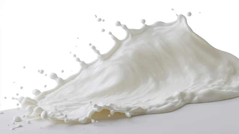 Milk splash frozen in motion on white surface