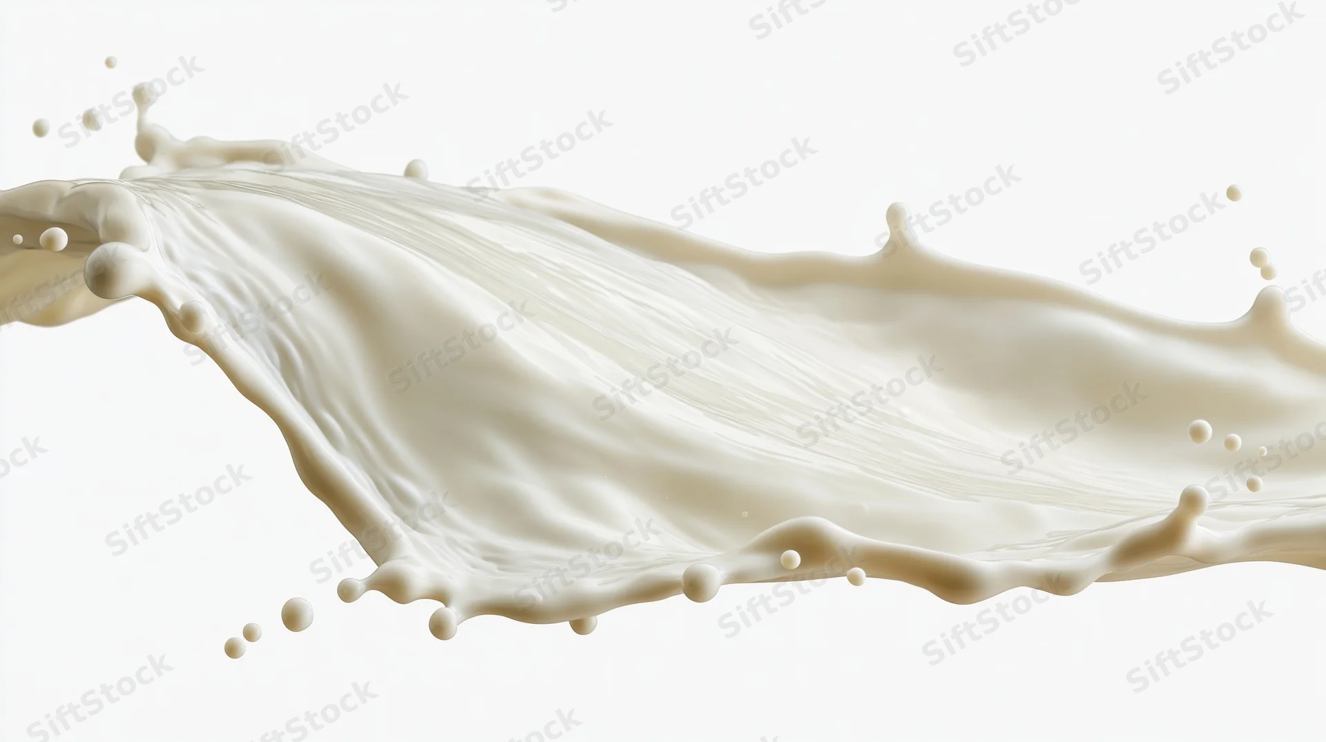 Flowing wave of milk mid-splash frozen in motion against white background