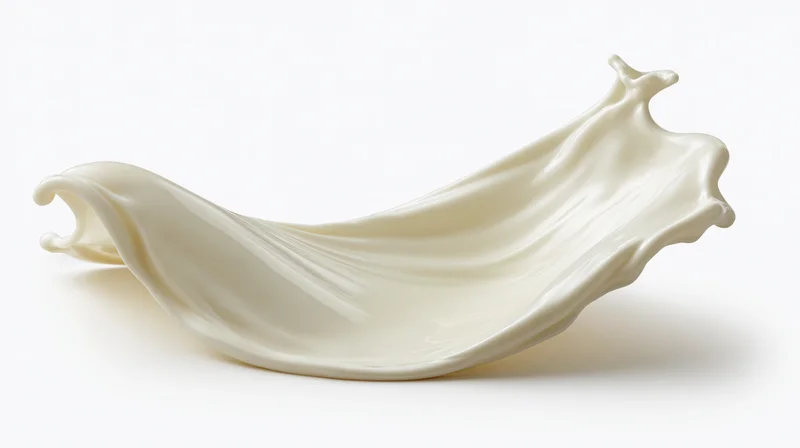 A flowing wave of white milk mid-splash curving in an s-shape on a plain white background