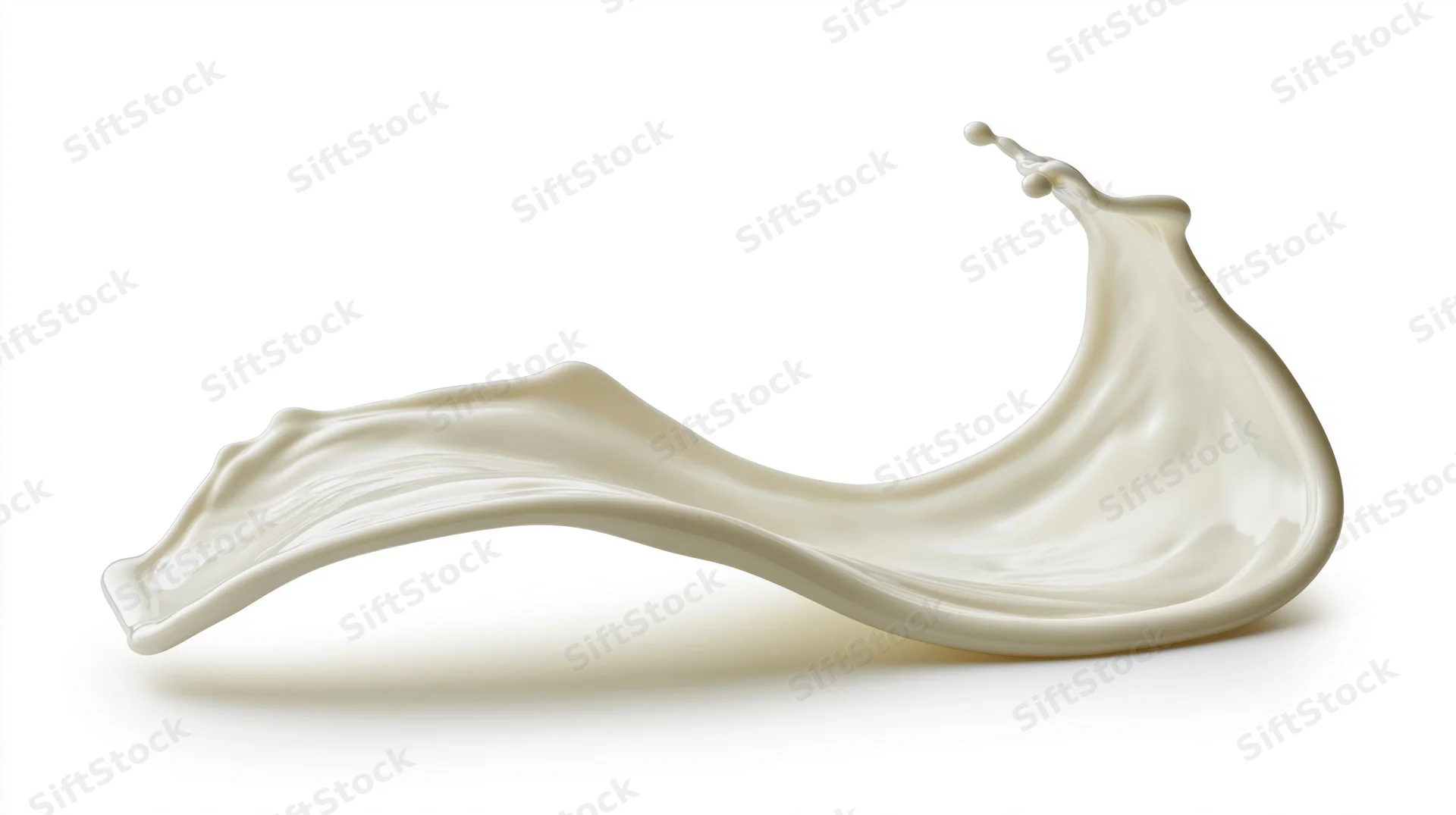 A flowing wave of white milk mid-splash curving in an s-shape against a white background