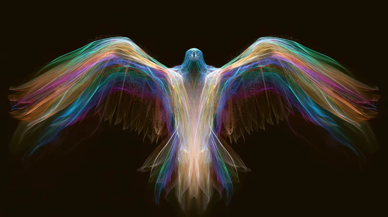 Glowing translucent eagle with wings spread against dark background