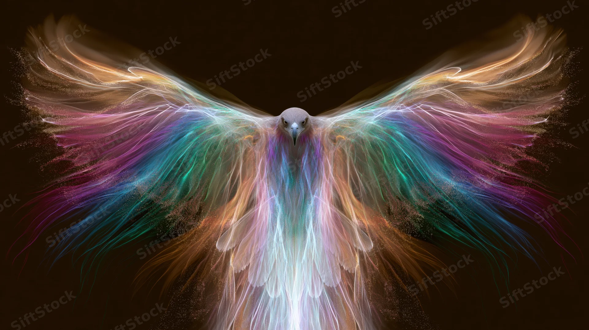 Glowing eagle with wings fully spread against dark background