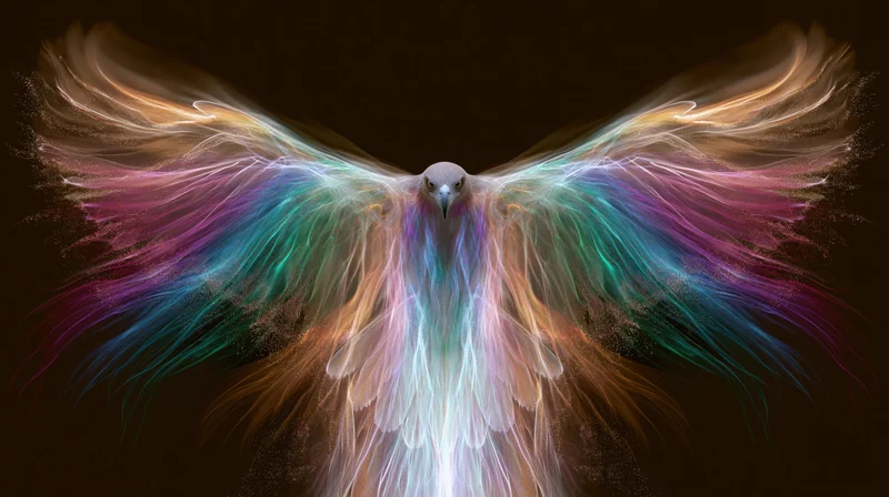 Glowing eagle with wings fully spread against dark background