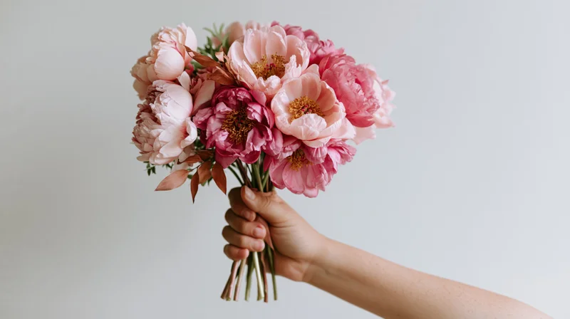 Pink Peony Bouquet in Hand: A Delicate Romantic Floral Arran