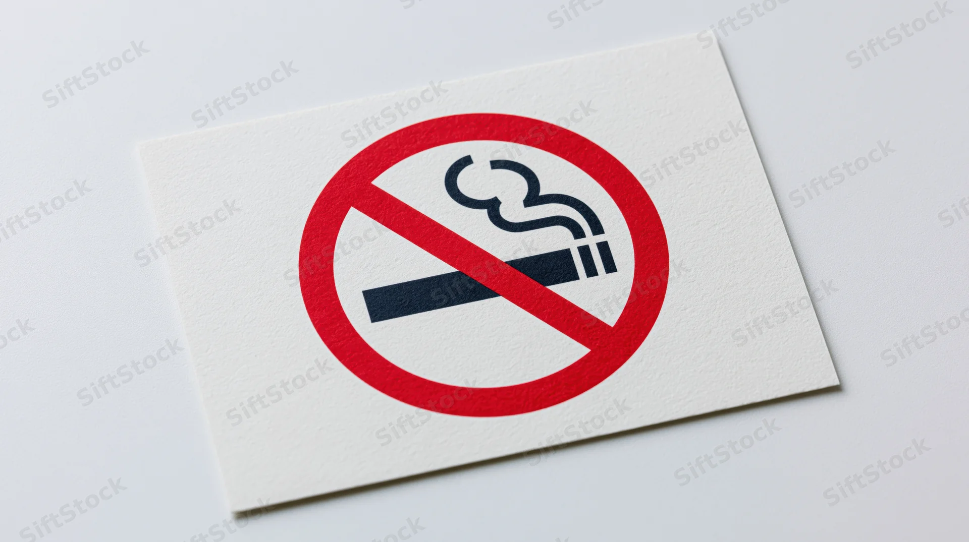 No-smoking prohibition sign printed on white paper flat lay