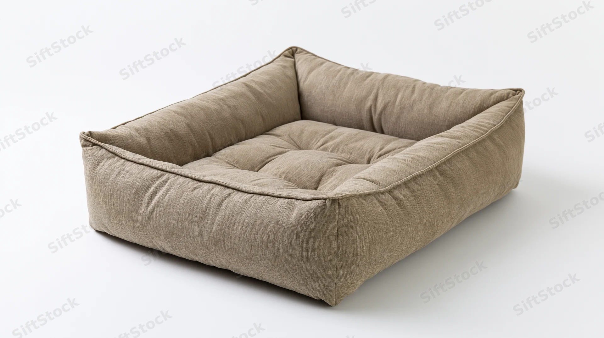 Rectangular plush pet bed with tufted cushion interior on white background