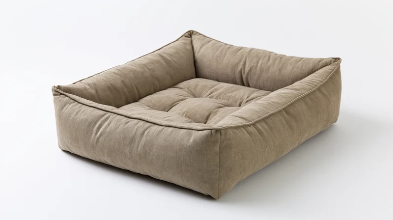Rectangular plush pet bed with tufted cushion interior on white background