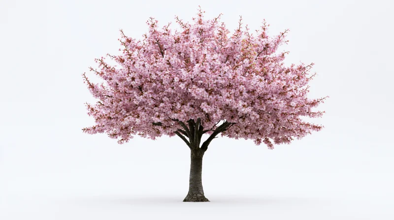 Cherry blossom tree in full bloom isolated on white background