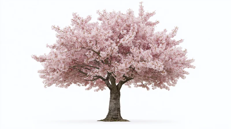 Cherry blossom tree in full bloom isolated on white background