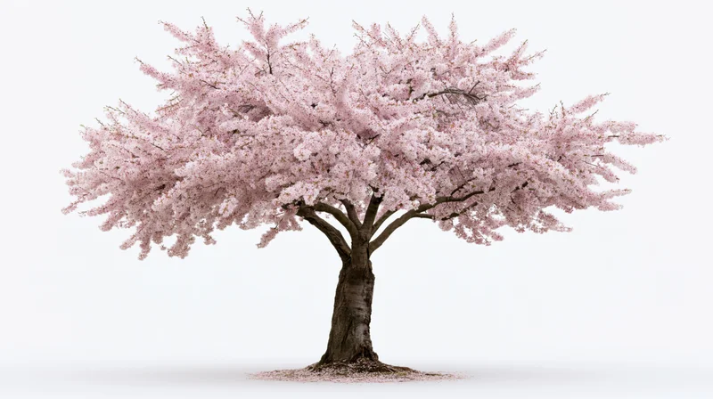 Cherry blossom tree in full bloom isolated on white background