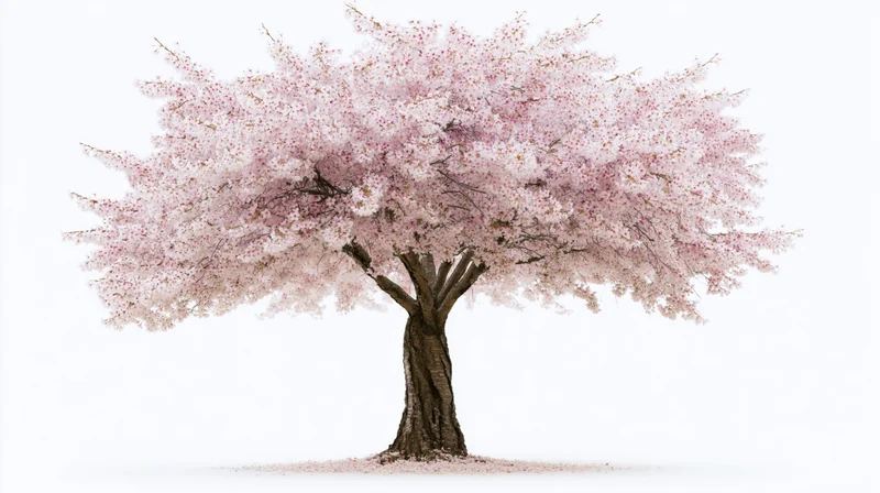 Cherry blossom tree in full bloom isolated on white background
