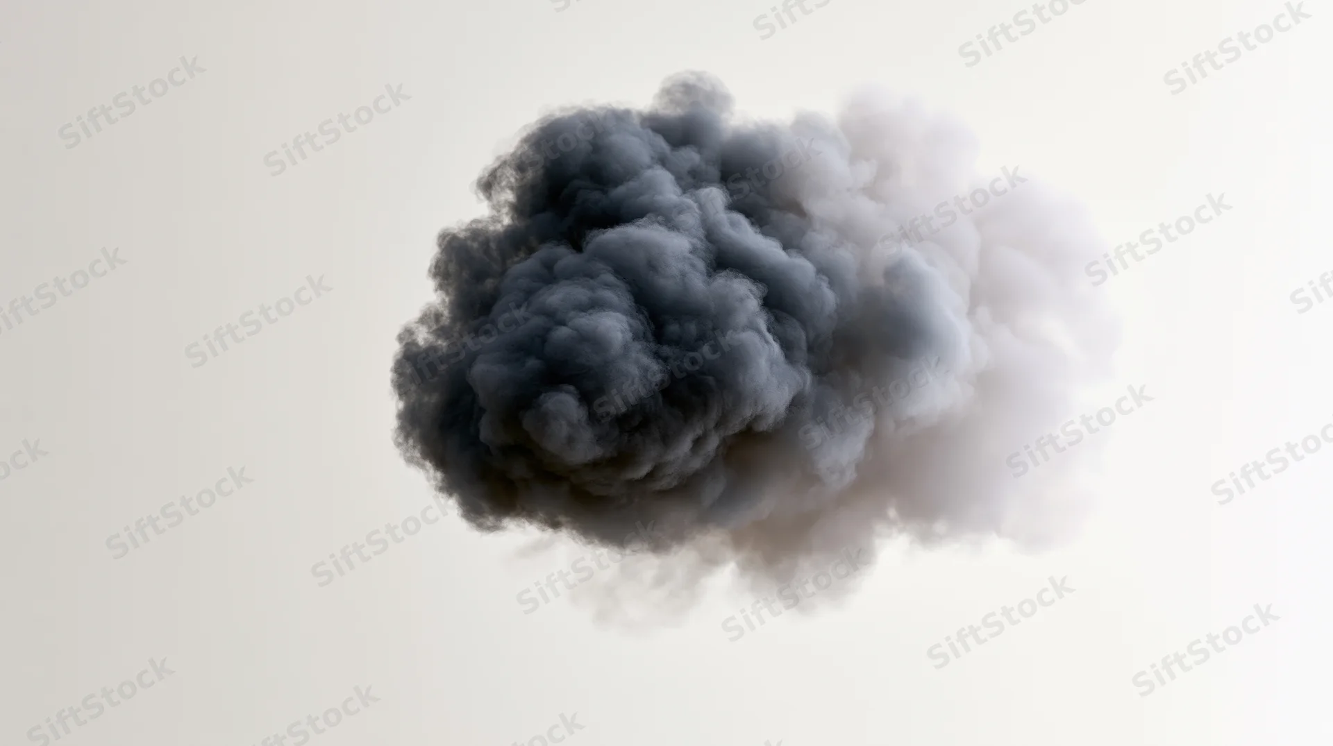 Dark smoke plume merging with white vapor against plain background
