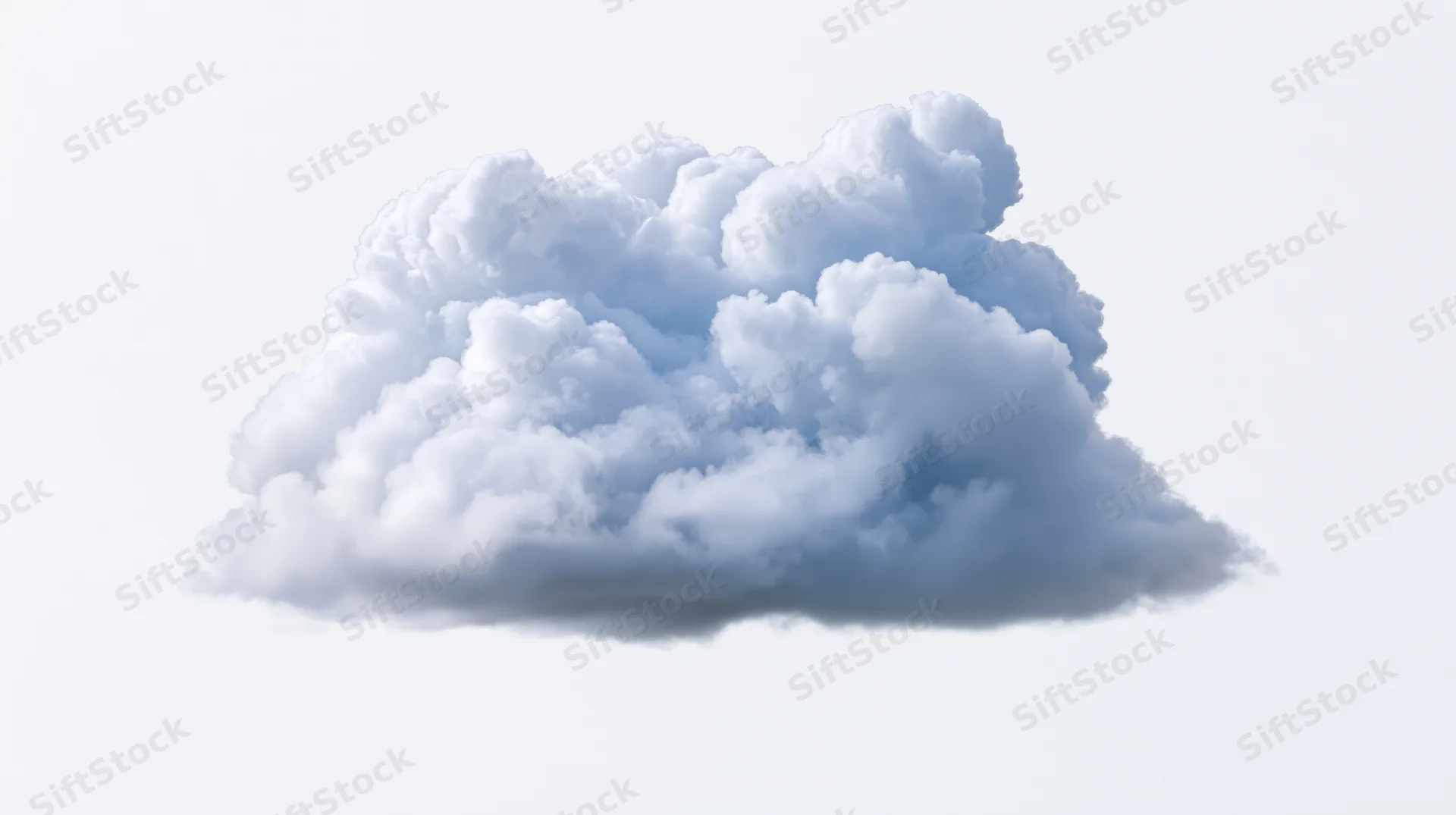 Large cumulus cloud formation floating against a plain white background