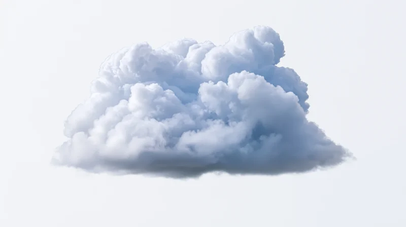 Large cumulus cloud formation floating against a plain white background