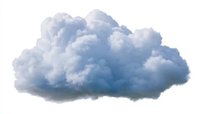 Large cumulus cloud formation floating against a pure white background