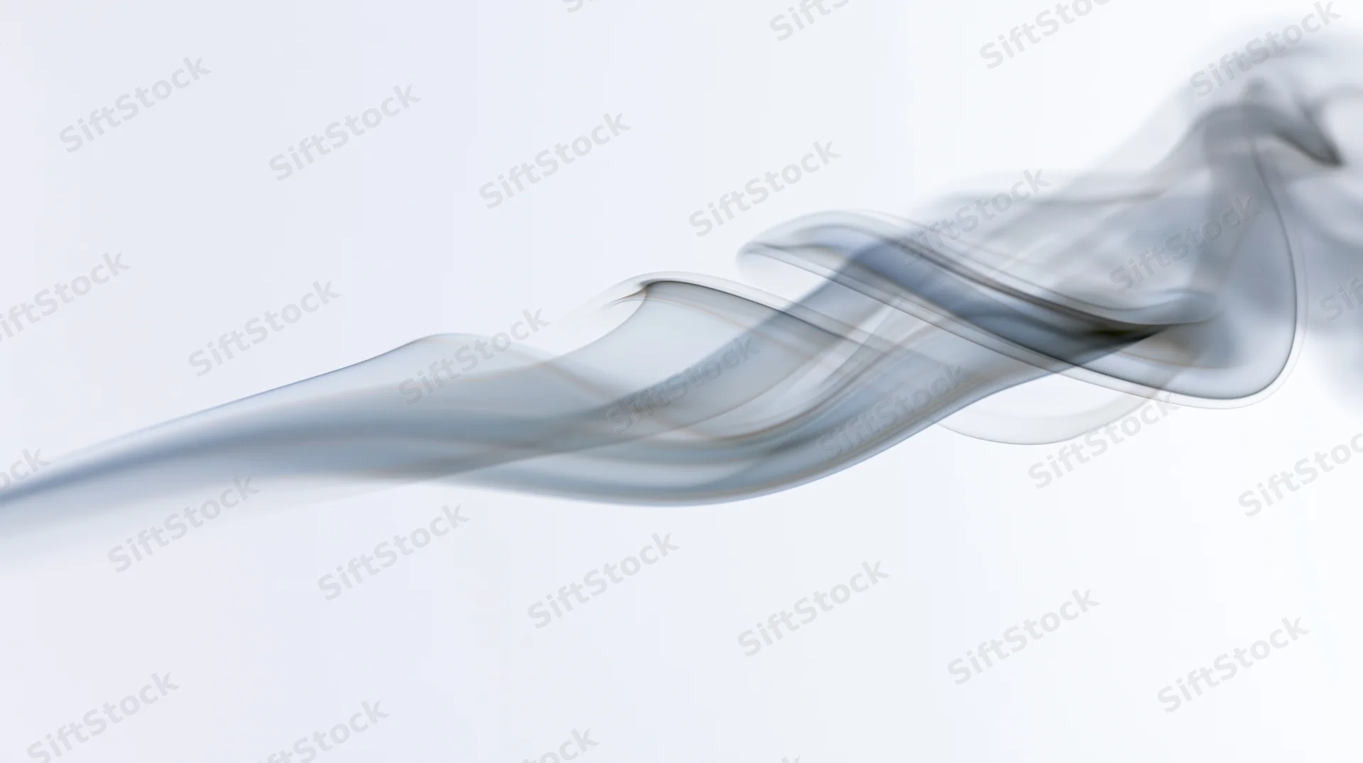 A wisp of gray smoke drifting diagonally across a pure white background