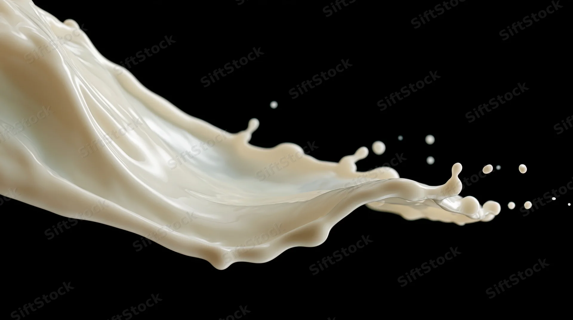 Thick white milk splash frozen in motion against black background