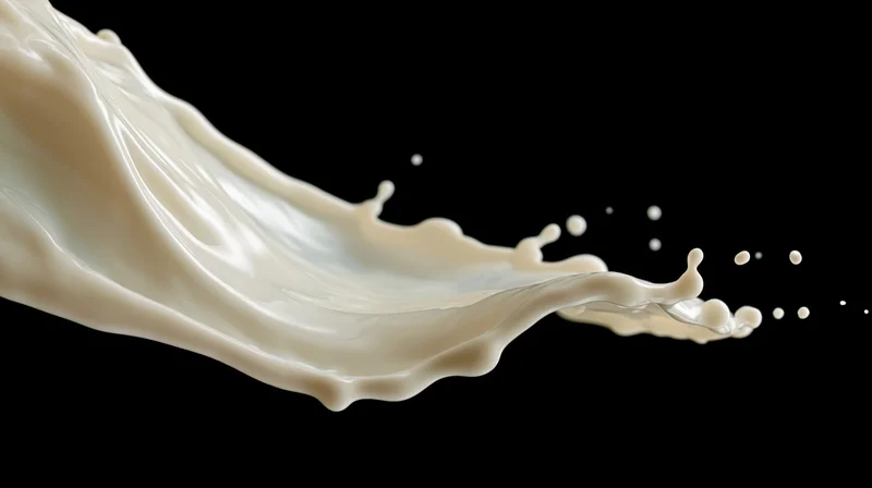 Thick white milk splash frozen in motion against black background