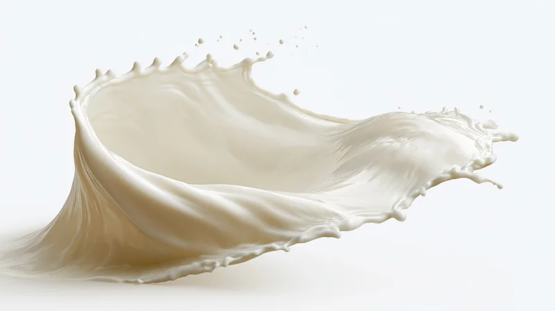 Milk splash in wave shape mid-motion against white background