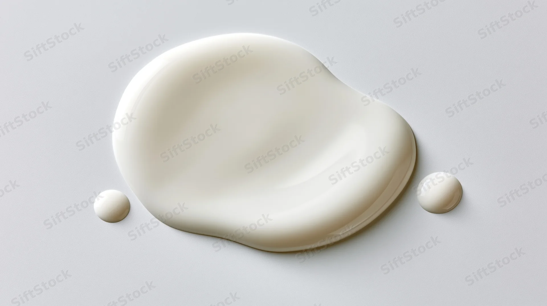 White cream spill forming a smooth rounded puddle on a light surface
