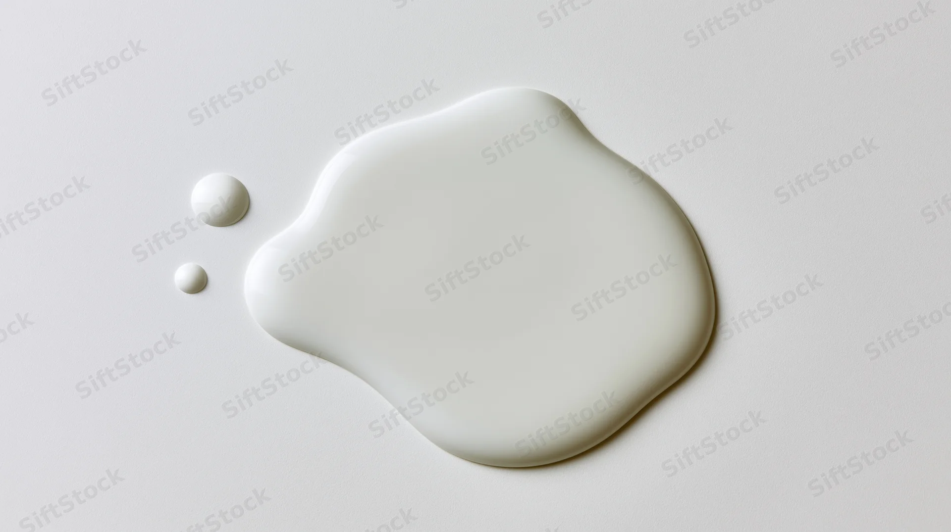 White milk or cream liquid spill forming a smooth rounded puddle on a plain surface