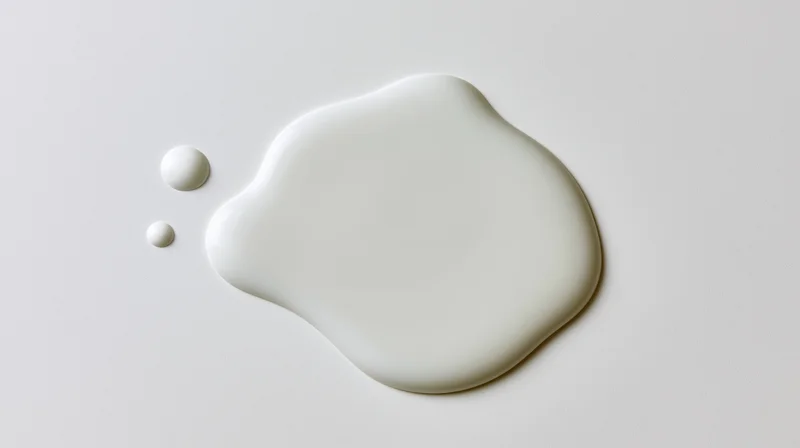 White milk or cream liquid spill forming a smooth rounded puddle on a plain surface