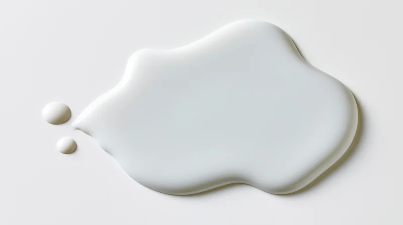 White cream spill forming a smooth rounded puddle on a plain surface