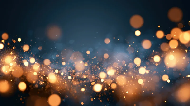 Abstract bokeh background with scattered gold and warm amber lights on dark blue gradient
