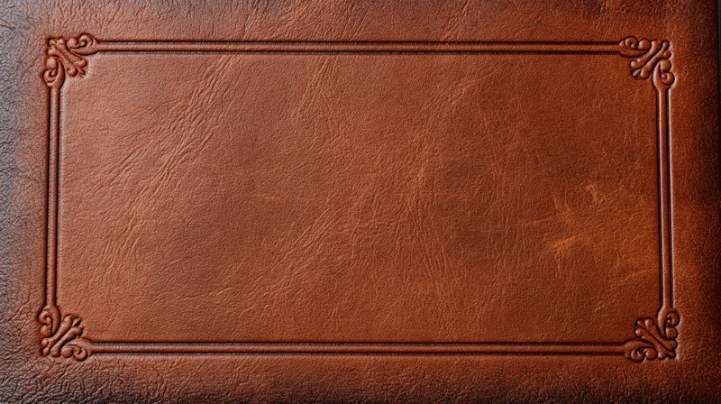 Embossed leather surface with ornate frame and copyspace for text or design
