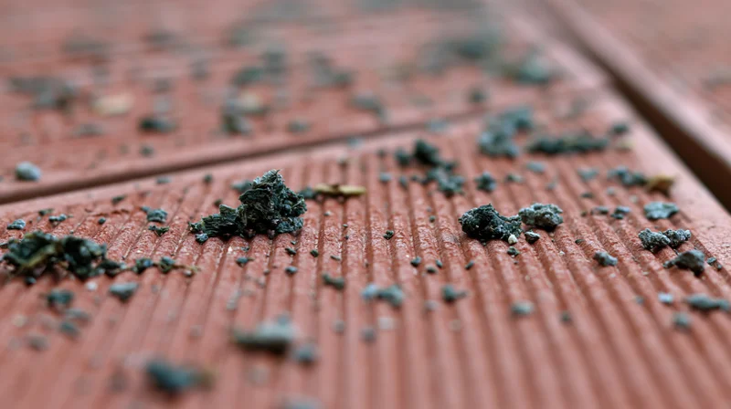 Closeup of moss growth on weathered wooden deck surface