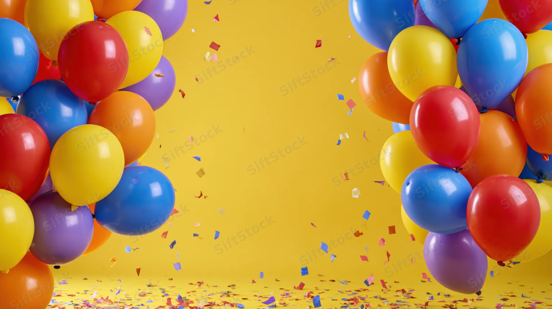 Colorful party balloons in red blue yellow orange and purple